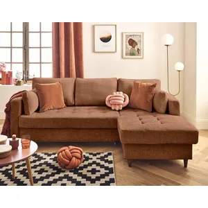 Lisa Design Anna - canapé d'angle droit 4 places convertible avec coffre en velours texturé pas cher
