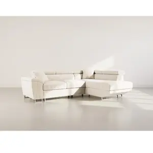 Comparateur de prix : BestMobilier Baoji - Canapé d'angle droit 5 places convertible avec têtières et coffre en velours côtelé - Beige