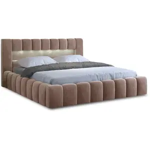 Comparateur de prix : BESTMOBILIER Cleo - lit coffre avec led - 160x200 cm - sommier inclus - en velours - taupe