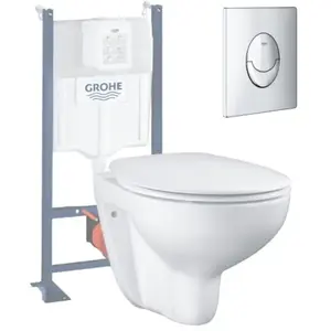 Comparateur de prix : GROHE - Pack wc Rimless Bau Ceramic Grohe, plaque chromee