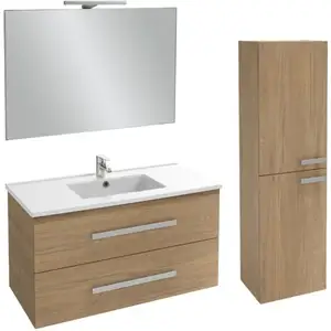 Comparateur de prix : JACOB DELAFON Meuble vasque 100 cm Ola Up chêne + colonne + miroir et spots TU