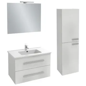 JACOB DELAFON Meuble vasque 80 cm Ola Up blanc brillant + colonne + miroir et spotsVendu parcdiscount