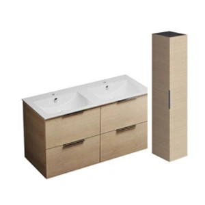 Comparateur de prix : Meuble salle de bain double vasque BURGBAD Olena 120 cm chêne clair + ...