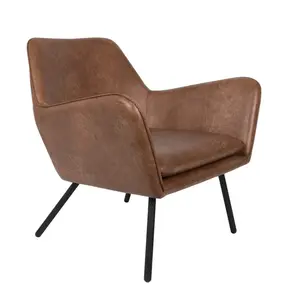 Mathi Design Fauteuil lounge en aspect cuir vintage marron pas cher