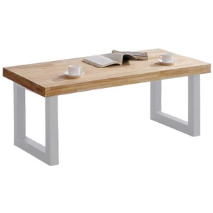 Mathi Design Matika - table basse réglable en bois de chêne et acier blanc pas cher