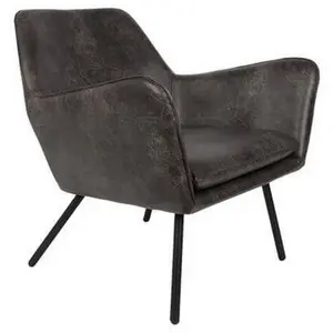 Mathi Design Fauteuil lounge aspect cuir vintage gris très foncé pas cher