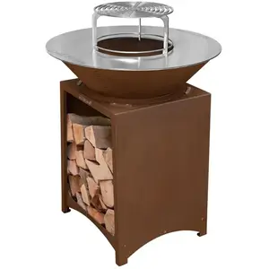Comparateur de prix : FIESTA Brasero haut acier corten avec plaque et grille amovible inox b...