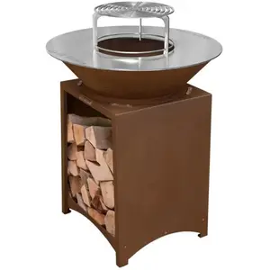 FIESTA Brasero haut acier corten avec plaque et grille amovible inox b...Vendu parfnac