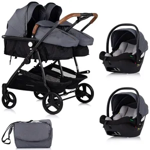 MONMOBILIERDESIGN Duo smart poussette jumeaux l 79 cm gris + 2 cosy i-size gris