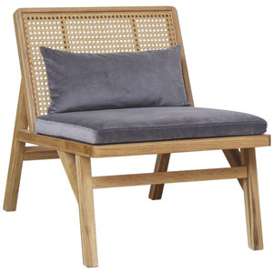 Robin des Bois Fauteuil scandinave en chêne, cannage et velours gris loup pas cher