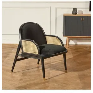 Robin des Bois MARCEL - Fauteuil cannage et velours pas cher