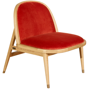 ROBIN DES BOIS Fauteuil chêne et velours brique pas cher