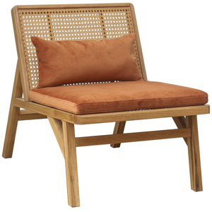 Robin des Bois Fauteuil scandinave en chêne, cannage et velours caramel pas cher