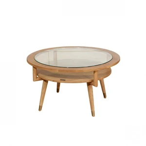 Manhattan Table basse ronde en chêne massif et verre trempé teinte claire pas cher