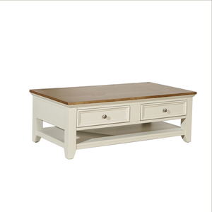 Robin des Bois Table basse rectangulaire double plateau 4 tiroirs blanche pas cher