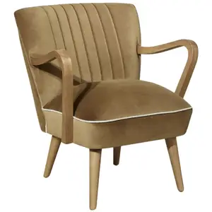 Robin des Bois Fauteuil en hévéa et velours camel pas cher