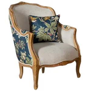 Robin des Bois Fauteuil en hévéa et en lin à motifs