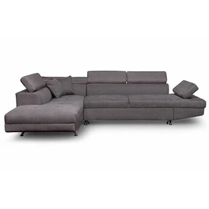 LOUNGITUDE Canapé d'angle gauche Convertible avec coffre en microfibre - Gris pas cher