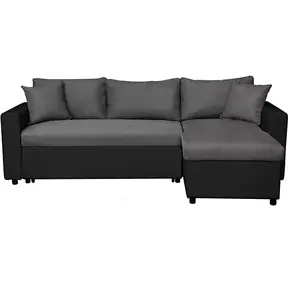 LOUNGITUDE Canapé d'angle convertible coffre noir en simili microfibre gris/noir pas cher