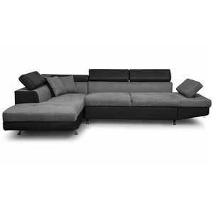 LOUNGITUDE Canapé d'angle gauche Convertible en microfibre et simili - Gris/Noir pas cher