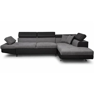 LOUNGITUDE Canapé d'angle droit convertible microfibre gris et simili noir Mio 271 cm pas cher