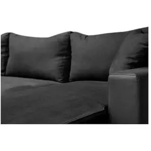 LOUNGITUDE Canapé d'angle convertible coffre noir en simili microfibre - Noir pas cher