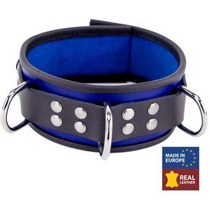 Collier en cuir 3 Anneaux D Bleu-Noir 