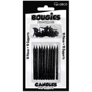 Comparateur de prix : NO NAME 10 BOUGIES PAILLETÉES NOIR + 10 SUPPORTS