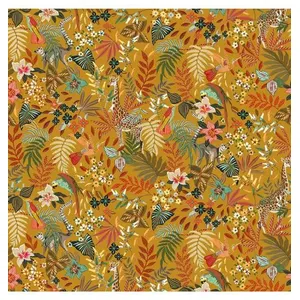 Tissu 100% coton Zanzibar Animaux exotiques vendu au mètre - Safran Or...