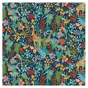 Tissu 100% coton Zanzibar Animaux exotiques vendu au mètre - Petrole B... pas cher