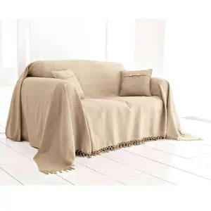Becquet Boutis, plaid ou jeté de canapé uni en coton ORION- beige FicelleVendu par3suisses