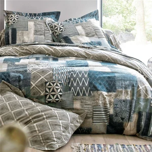 Housse de couette effet patchwork Becquet - Bleu - Gris Chiné pas cher