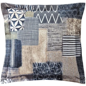 Taie d'oreiller ou traversin effet patchwork Becquet-Bleu -Gris ChinéVendu par3suisses
