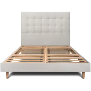 Prestige Literie Lit 200x200cm Avec Tête De Lit Capitonnee Velours Et Sommier Kit Gris Clair - Hauteur Totale : 29cm
