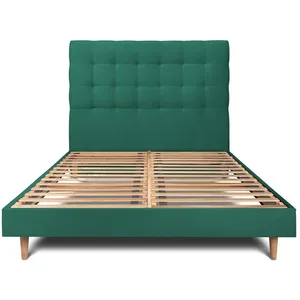 Prestige Literie Lit 140x190cm Avec Tête De Lit Capitonnee Velours Et Sommier Kit Vert - Hauteur Totale : 29cm