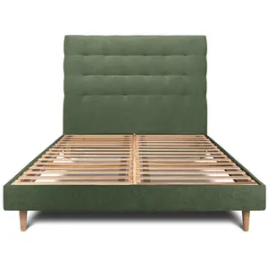 Prestige Literie Lit 140x190cm Avec Tête De Lit Capitonnee Tissu Et Sommier Kit Vert - Hauteur Totale : 29cm