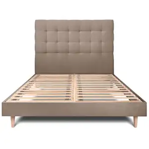 Prestige Literie Lit 200x200cm avec tête de lit capitonnée velours et sommier kit taupe - Hauteur totale : 29cm