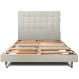 Prestige Literie Lit avec tête de lit capitonnée velours et sommier kit  Taupe 160x200