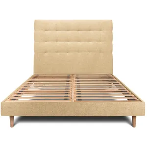 Prestige Literie Lit 140x190cm Avec Tête De Lit Capitonnee Tissu Et Sommier Kit Jaune - Hauteur Totale : 29cm
