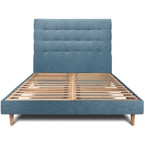 Prestige Literie Lit 180x200cm Avec Tête De Lit Capitonnee Tissu Et Sommier Kit Bleu - Hauteur Totale : 29cm