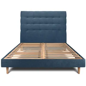 Prestige Literie Lit 140x190cm Avec Tête De Lit Capitonnee Tissu Et Sommier Kit Bleu - Hauteur Totale : 29cm