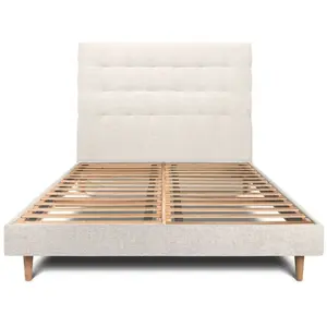 Prestige Literie Lit avec tête de lit capitonnée tissu et sommier kit  Beige clair 160x pas cher