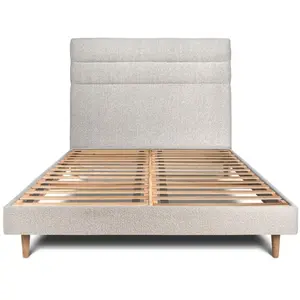 Prestige Literie Lit 180x200cm Avec Tête De Lit Lignes Bouclette Et Sommier Kit Beige - Hauteur Totale : 29cm