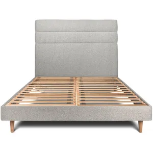 Prestige Literie Lit 200x200cm Avec Tête De Lit Lignes Bouclette Et Sommier Kit Gris - Hauteur Totale : 29cm