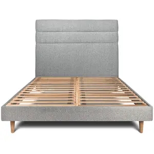 Prestige Literie Lit 140x200cm Avec Tête De Lit Lignes Bouclette Et Sommier Kit Gris - Hauteur Totale : 29cm