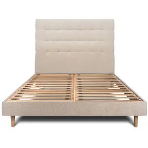 Prestige Literie Lit 200x200cm Avec Tête De Lit Capitonnee Tissu Et Sommier Kit Beige Brun - Hauteur Totale : 29cm