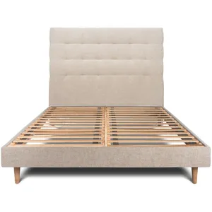 Prestige Literie Lit 140x200cm Avec Tête De Lit Capitonnee Tissu Et Sommier Kit Beige Brun - Hauteur Totale : 29cm pas cher
