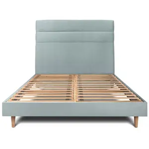 Prestige Literie Lit 200x200cm Avec Tête De Lit Lignes Velours Et Sommier Kit Gris Bleute - Hauteur Totale : 29cm