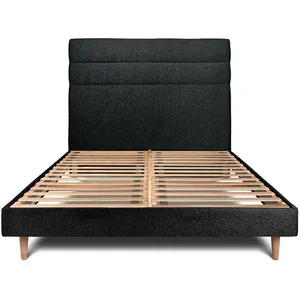Prestige Literie Lit 140x200cm Avec Tête De Lit Lignes Bouclette Et Sommier Kit Noir - Hauteur Totale : 29cm pas cher