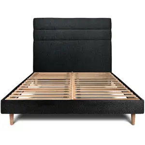 Prestige Literie Lit avec tête de lit lignes bouclette et sommier kit  - Lit en bois massif